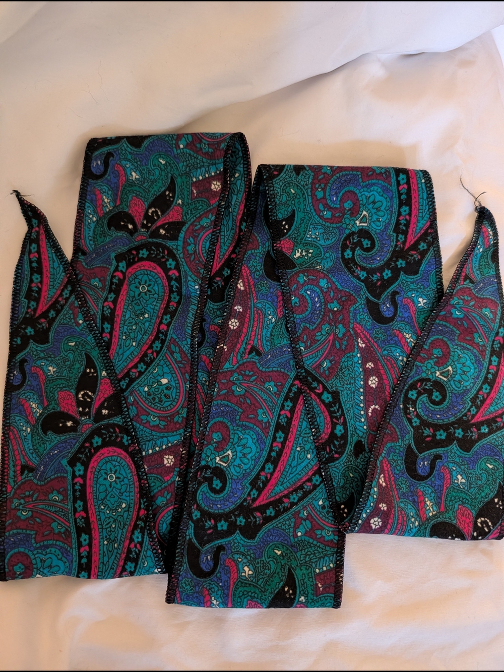 Vintage Teal & Magenta Paisley Ribbon Scarf